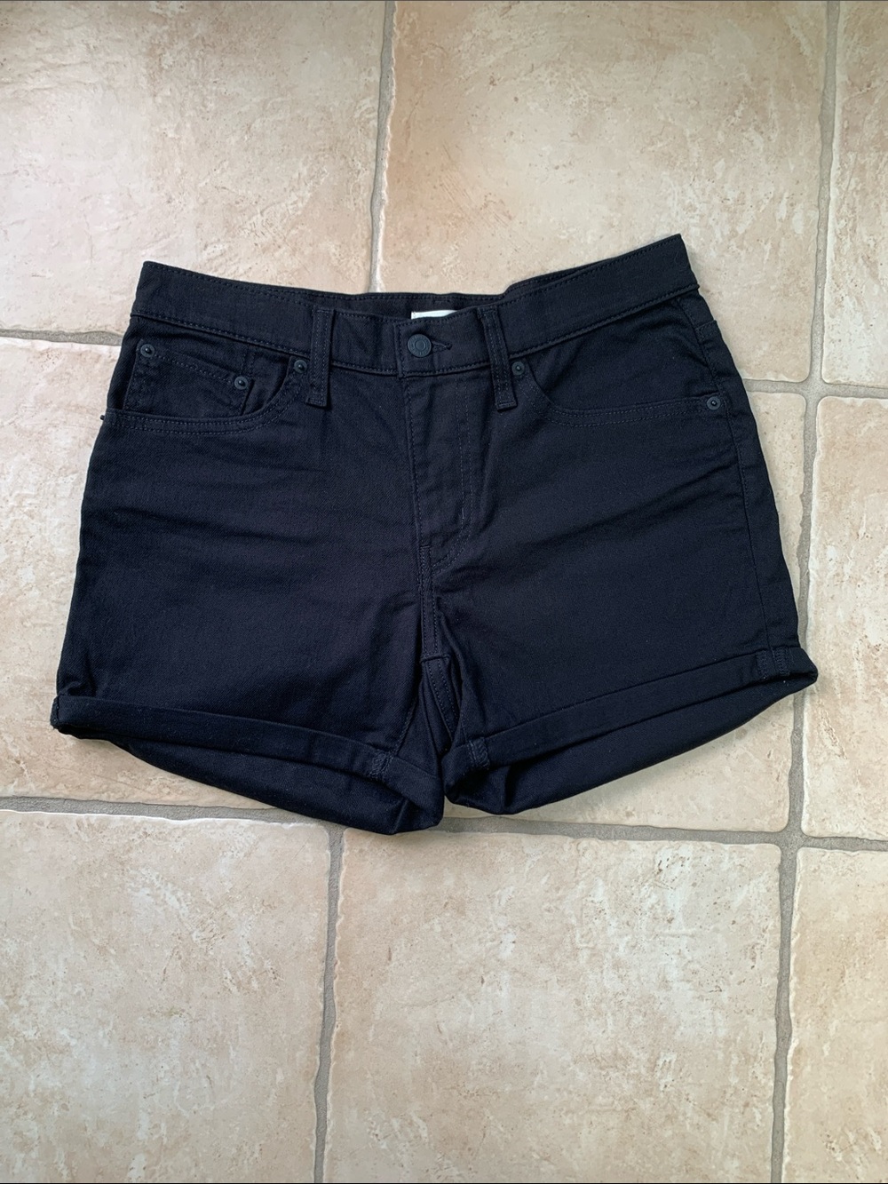 LEVI'S Black Mid Length Denim Shorts